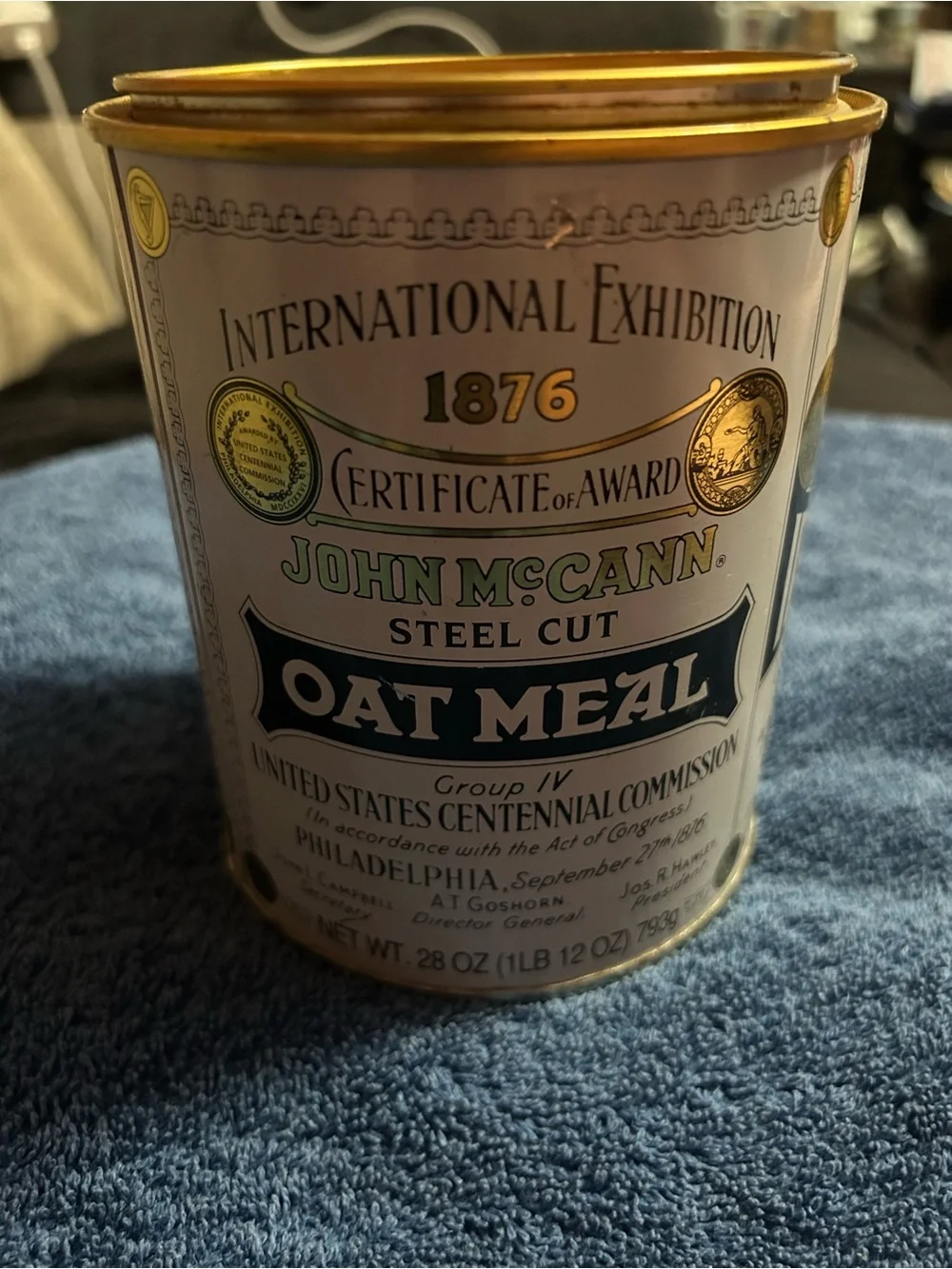John McCann's Irish Oatmeal Can - White & Gold Vintage Label